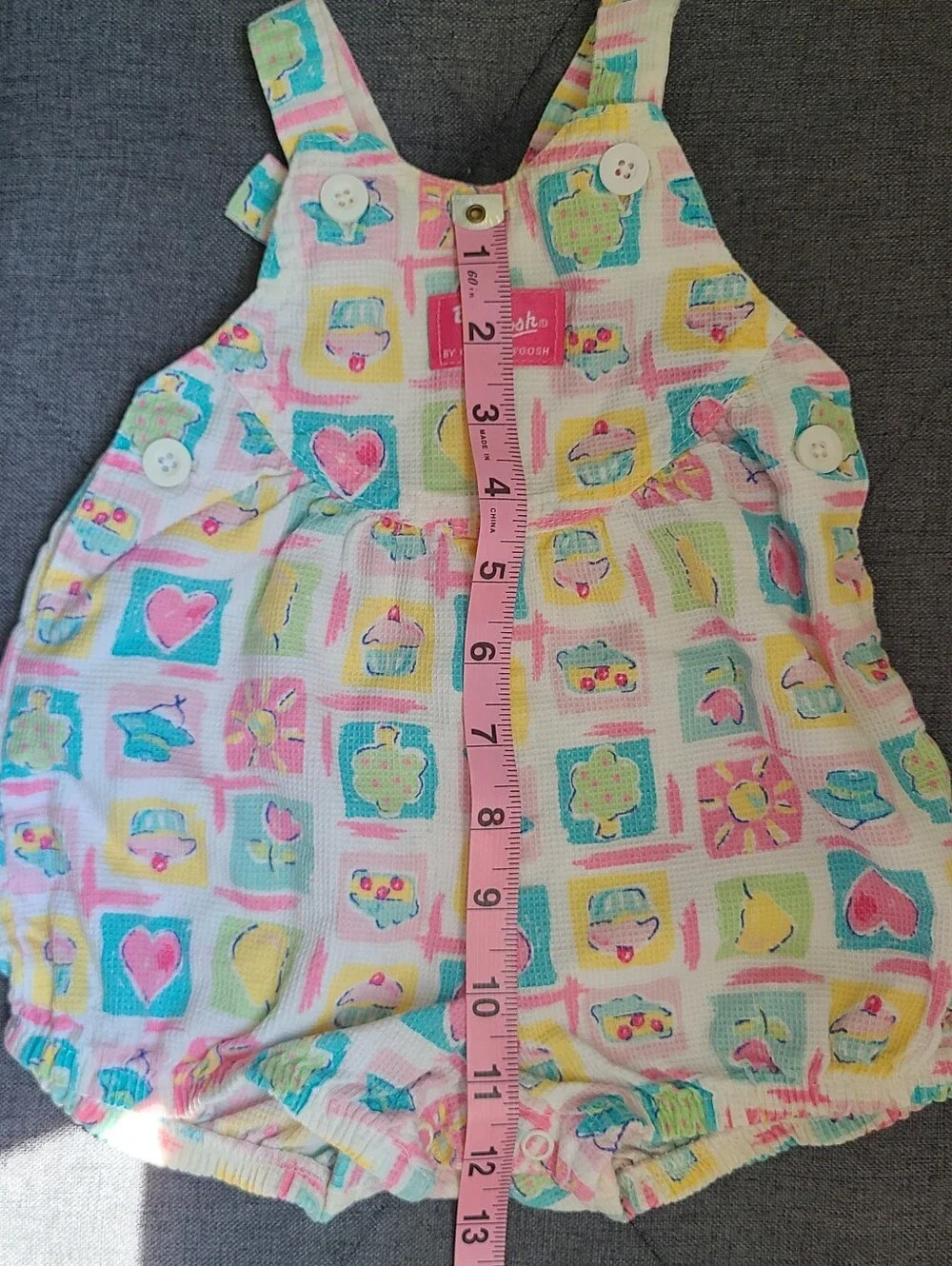 Vtg Oshkosh Baby B’Gosh Vestbak Overalls Bubble Romper Girls 3/6M Heart Flower